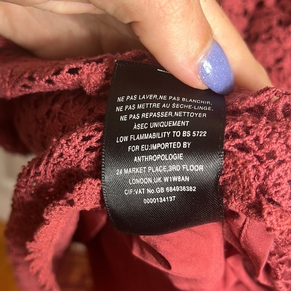 Anthropologie Zero to Sky Fringed Lace Boho Burgundy Tunic Dress Size Small - Picture 8 of 13